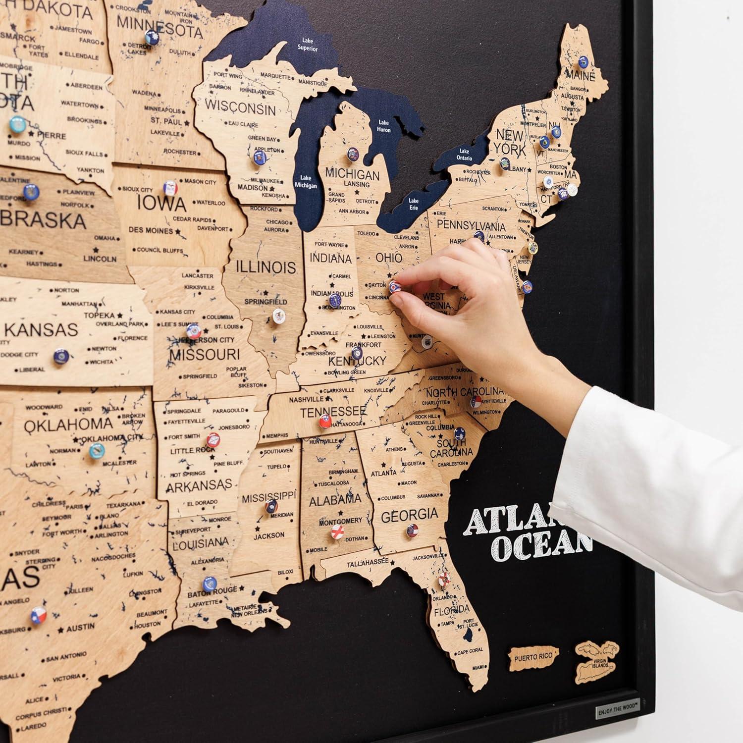 image:imageEnjoy The Wood Framed 3D Wood USA Map Wall Art Large Wall Dcor United States Travel US Map On Board Any Occasion Gift Idea Wall Art for Home amp Kitchen or Office CorkGold