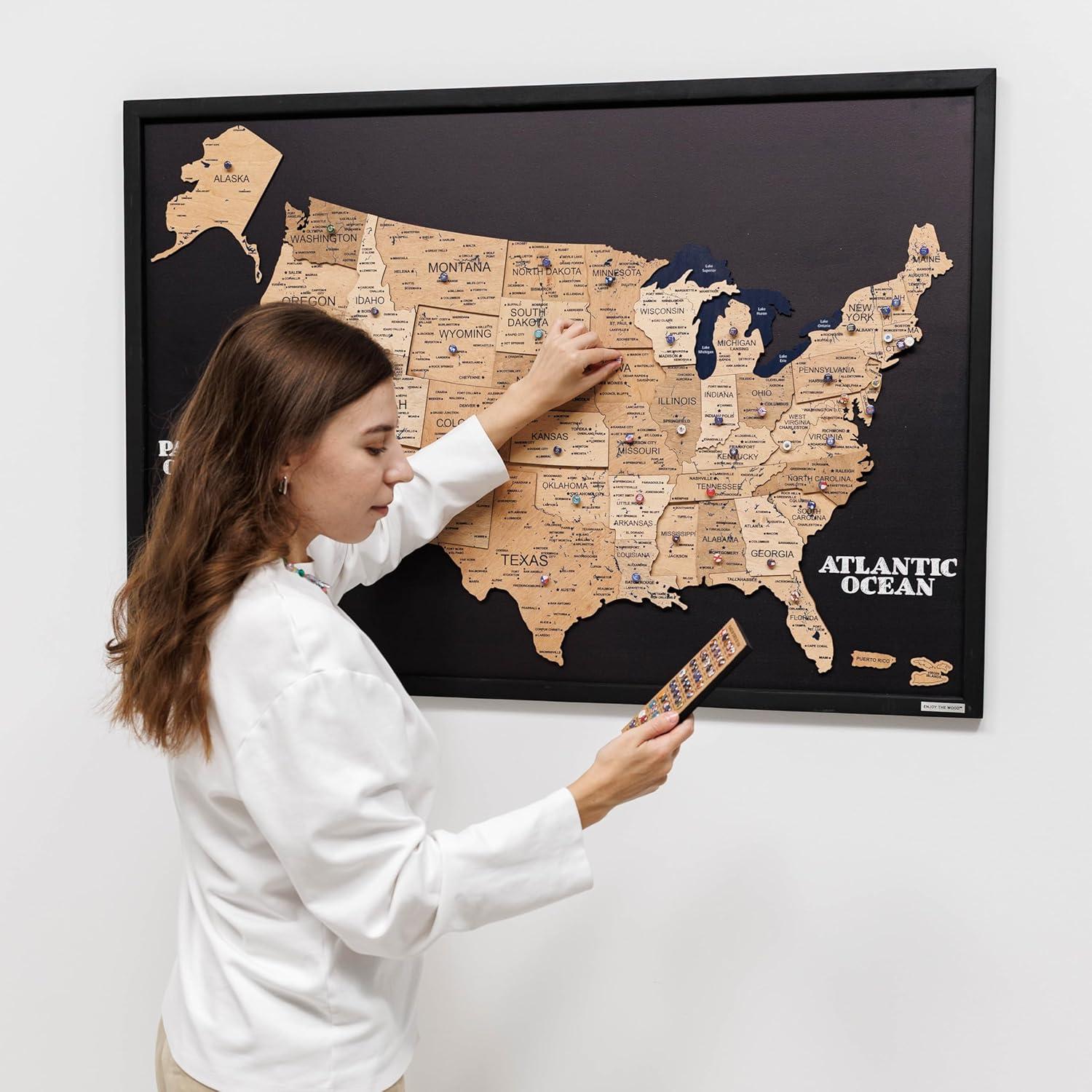 image:imageEnjoy The Wood Framed 3D Wood USA Map Wall Art Large Wall Dcor United States Travel US Map On Board Any Occasion Gift Idea Wall Art for Home amp Kitchen or Office CorkGold