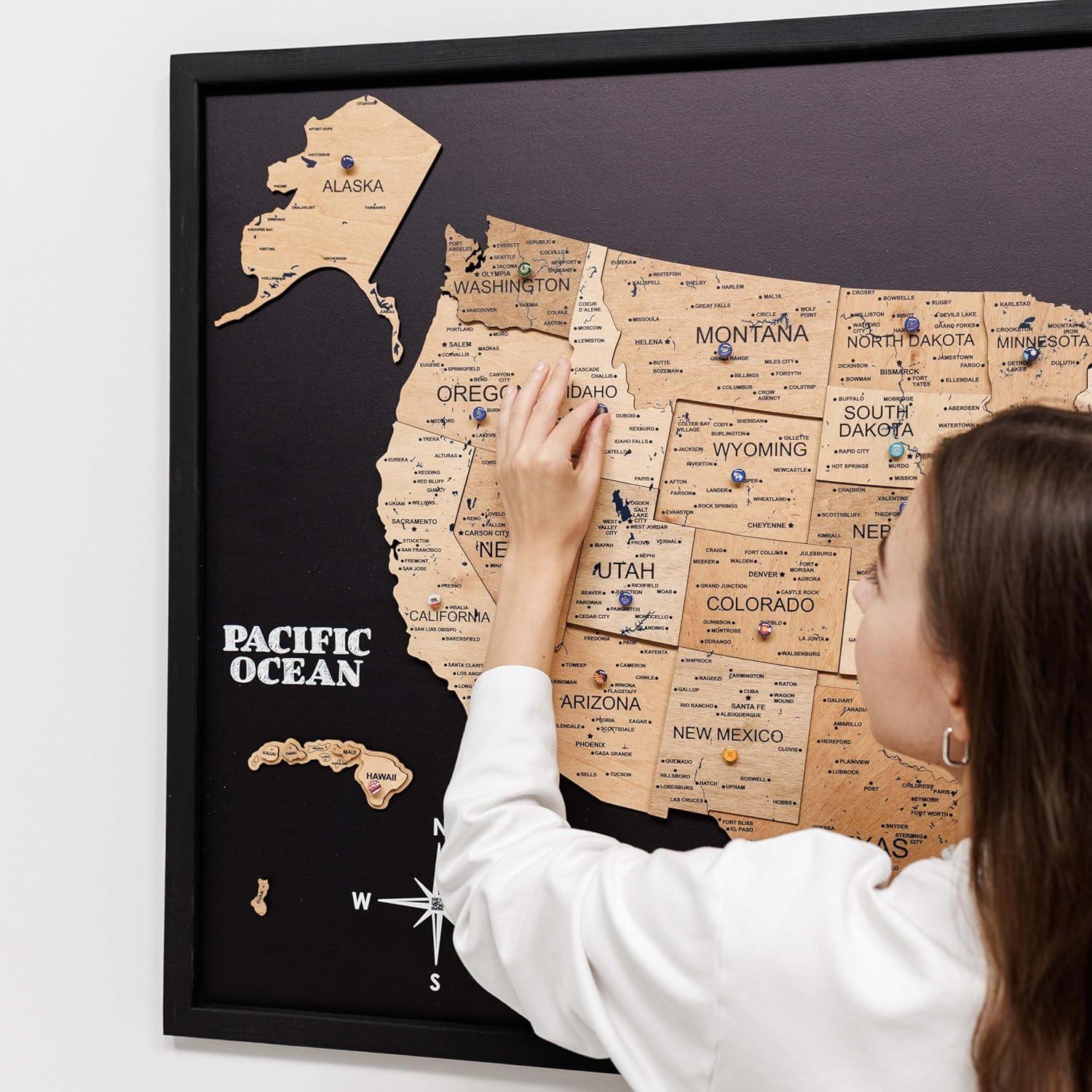 image:imageEnjoy The Wood Framed 3D Wood USA Map Wall Art Large Wall Dcor United States Travel US Map On Board Any Occasion Gift Idea Wall Art for Home amp Kitchen or Office CorkGold