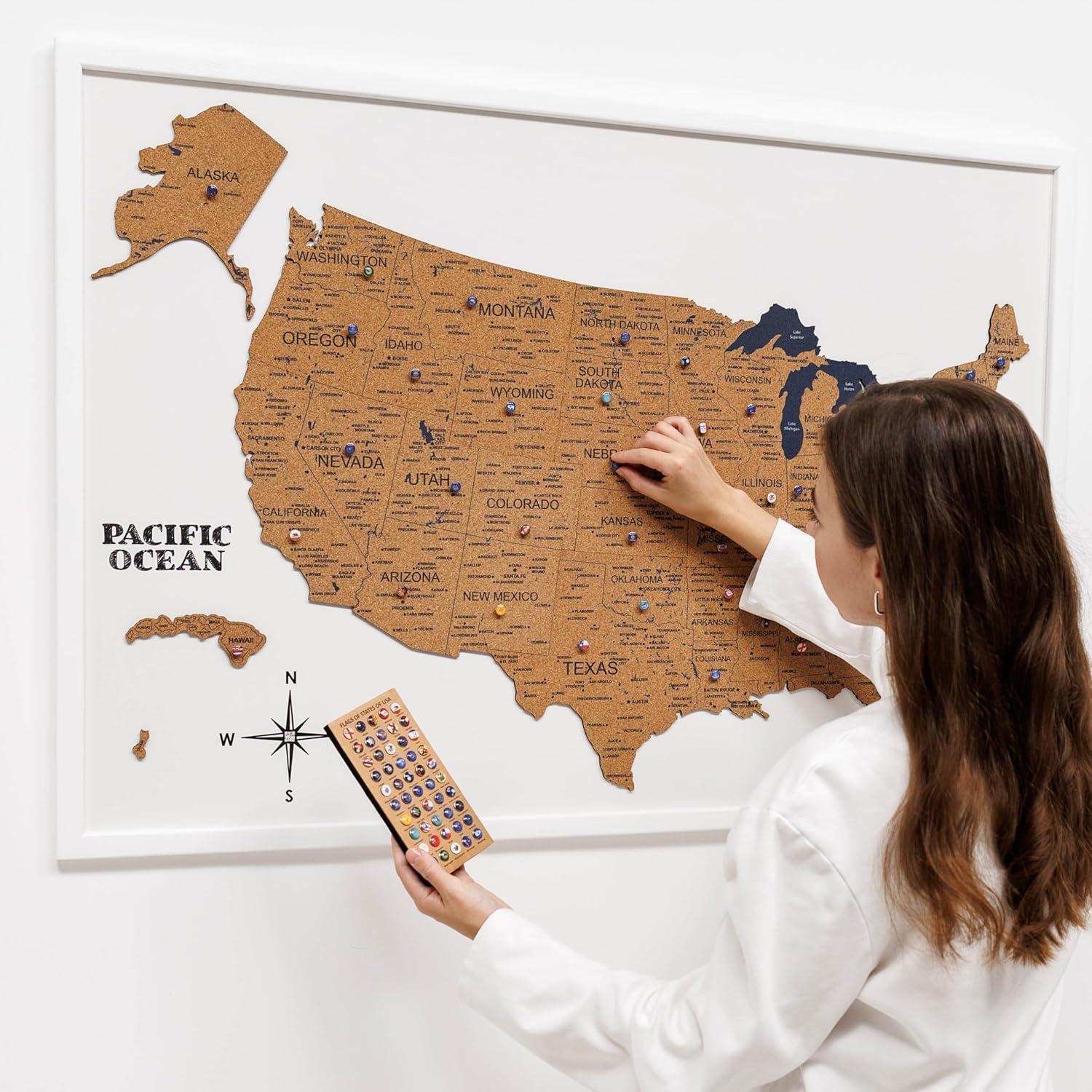 image:imageEnjoy The Wood Framed 3D Wood USA Map Wall Art Large Wall Dcor United States Travel US Map On Board Any Occasion Gift Idea Wall Art for Home amp Kitchen or Office CorkCork