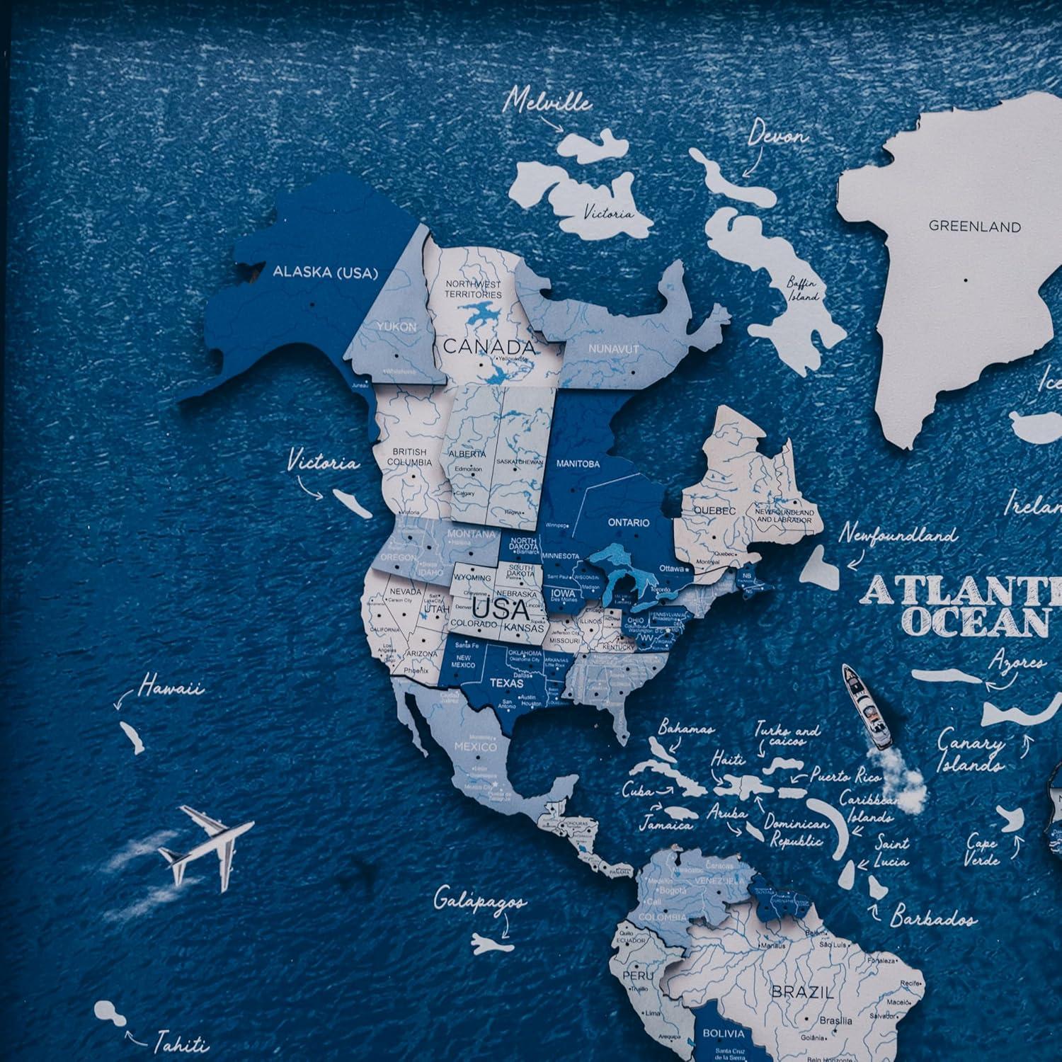 image:imageEnjoy The Wood Framed World Map Wall Art Wood Travel Decor 3D World Map On Board Wall Rustic Decoration Housewarming Gift Medium Board AquaAqua
