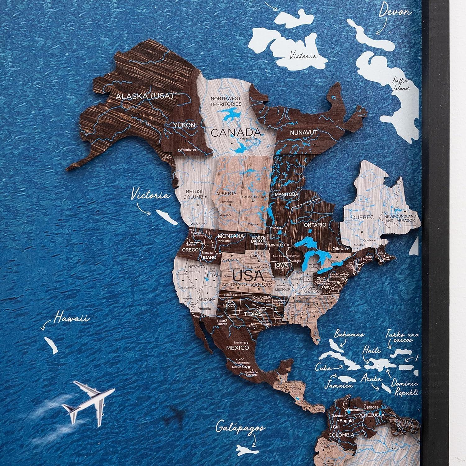 image:imageEnjoy The Wood Framed World Map Wall Art Wood Travel Decor 3D World Map On Board Wall Rustic Decoration Housewarming Gift Medium Board AquaCappuccino