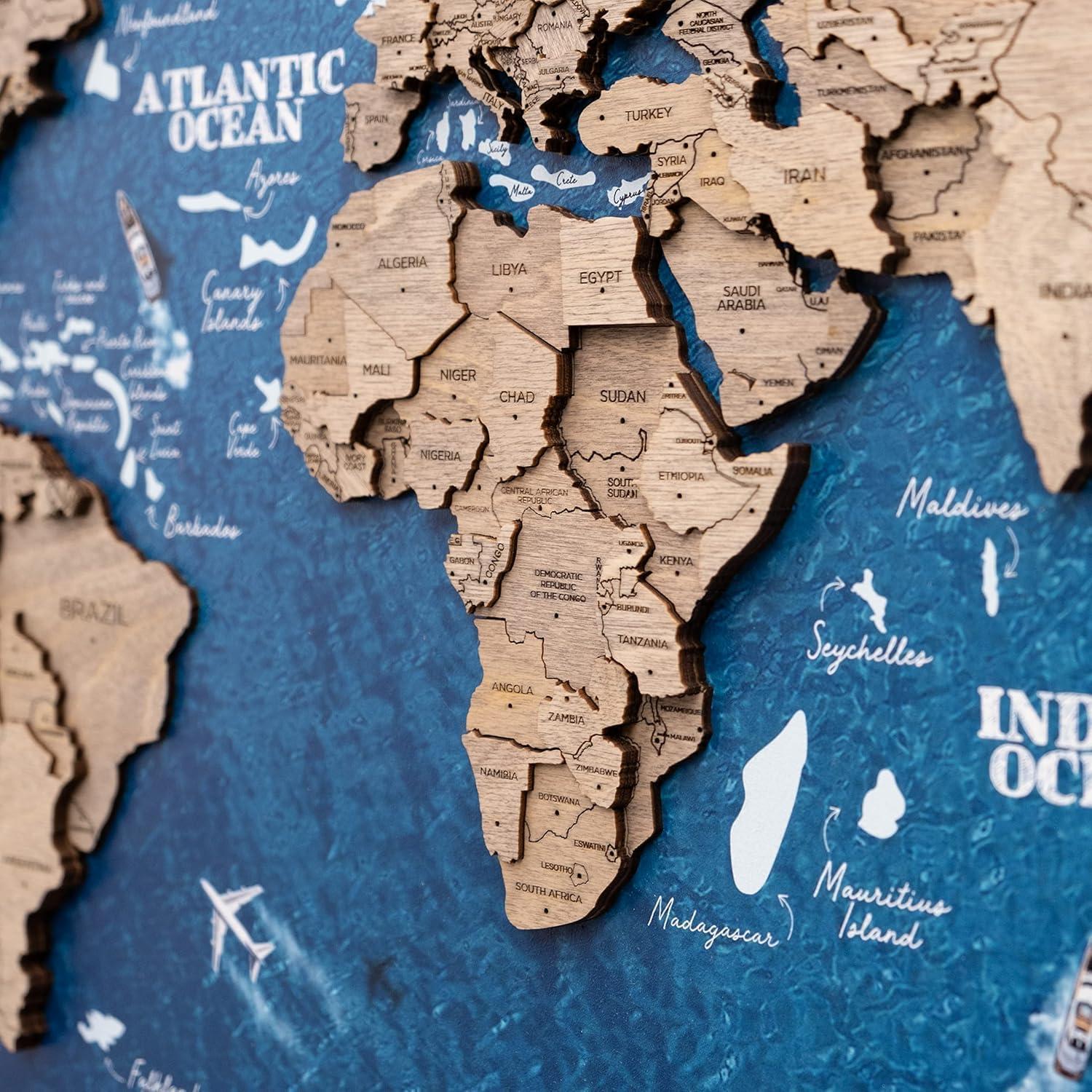 image:imageEnjoy The Wood Framed World Map Wall Art Wood Travel Decor 3D World Map On Board Wall Rustic Decoration Housewarming Gift Medium Board AquaTerra