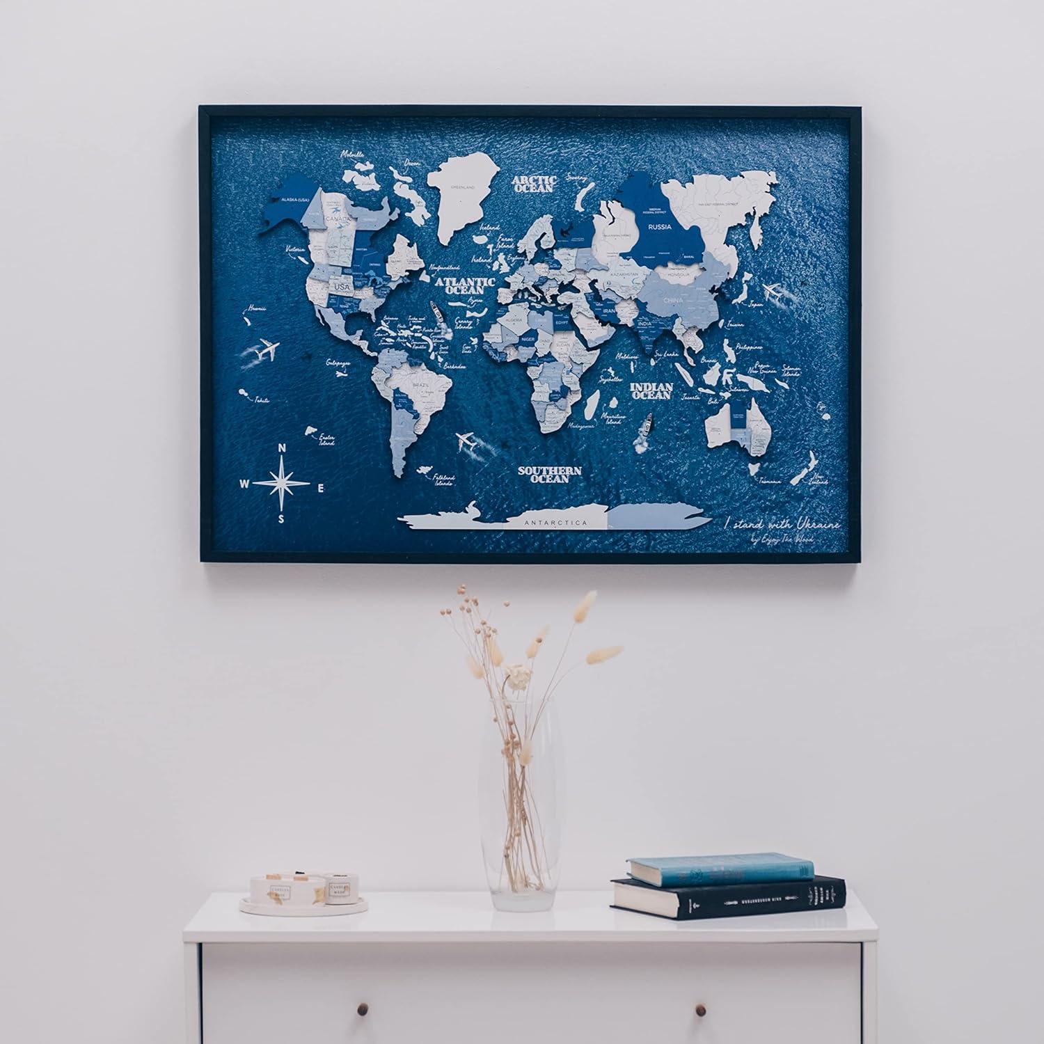 image:imageEnjoy The Wood Framed World Map Wall Art Wood Travel Decor 3D World Map On Board Wall Rustic Decoration Housewarming Gift Medium Board MysteryAqua