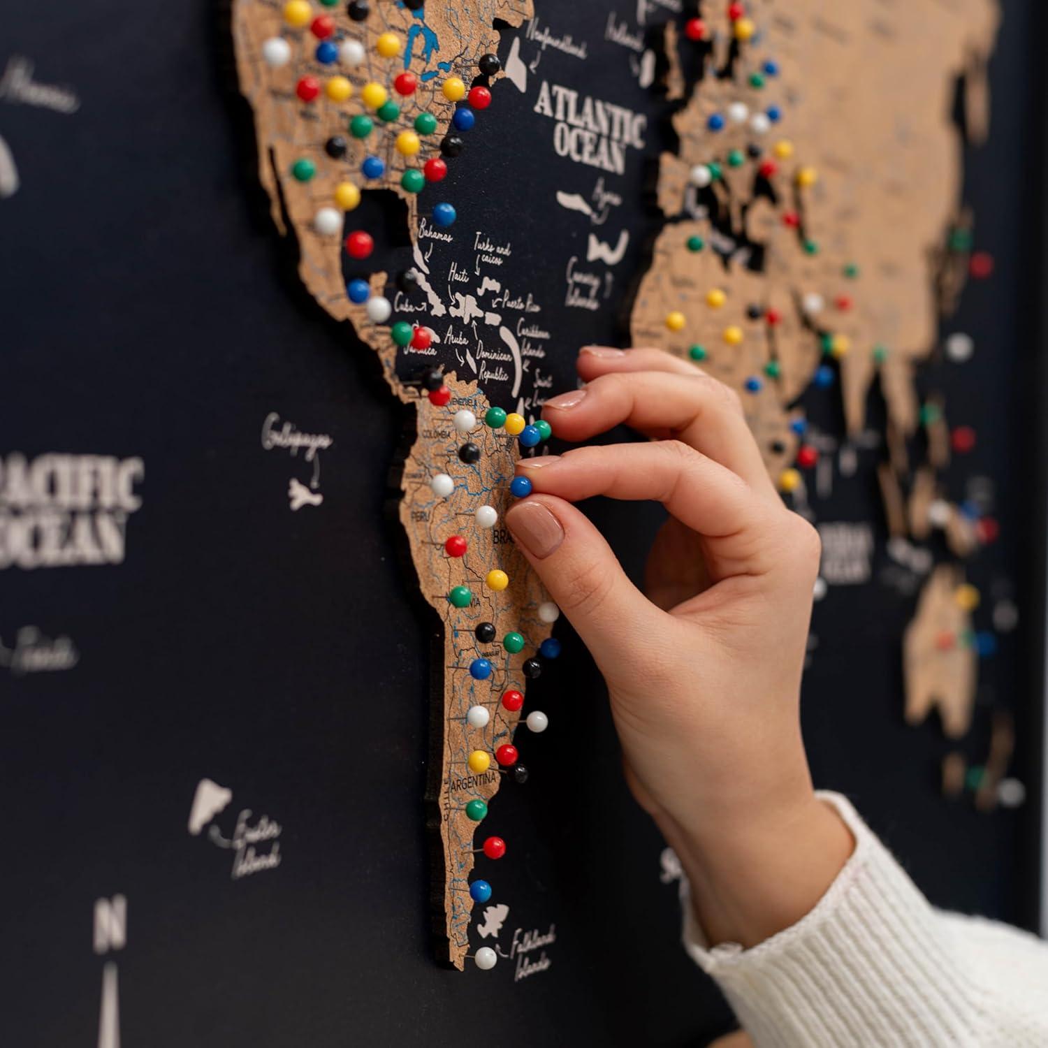 image:imageEnjoy The Wood Framed World Map Wall Art Wood Travel Decor 3D World Map On Board Wall Rustic Decoration Housewarming Gift Medium Board MysteryCork