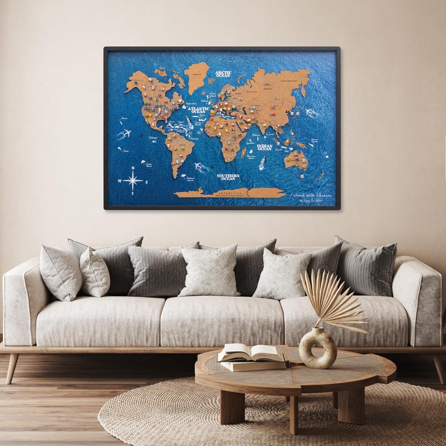 image:imageEnjoy The Wood Framed World Map Wall Art Wood Travel Decor 3D World Map On Board Wall Rustic Decoration Housewarming Gift Medium Board MysteryCork