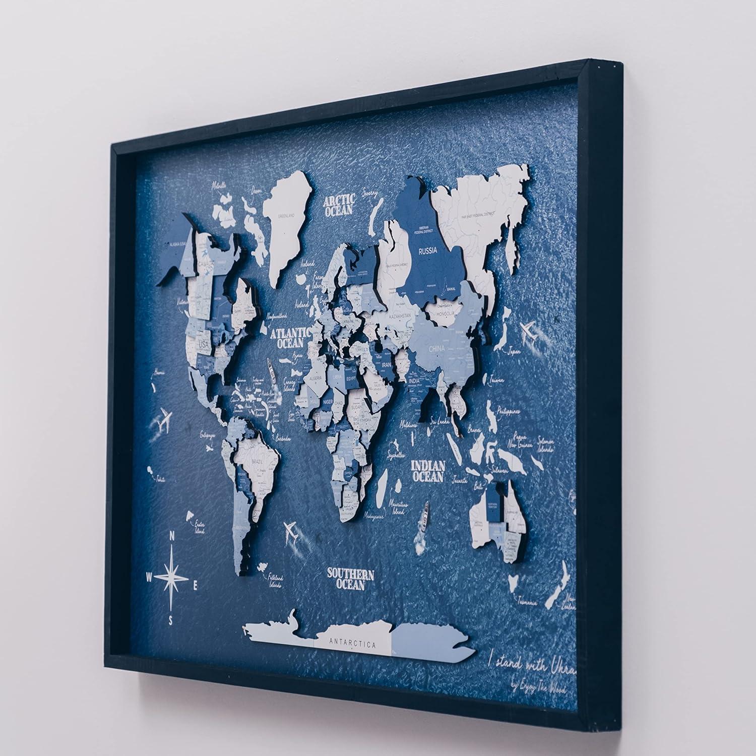 image:imageEnjoy The Wood Framed World Map Wall Art Wood Travel Decor 3D World Map On Board Wall Rustic Decoration Housewarming Gift Medium Board MysteryDark Walnut