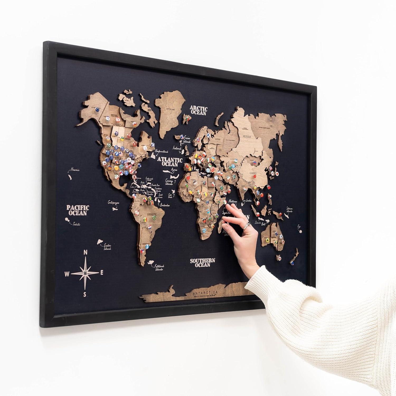 image:imageEnjoy The Wood Framed World Map Wall Art Wood Travel Decor 3D World Map On Board Wall Rustic Decoration Housewarming Gift Medium Board MysteryTerra