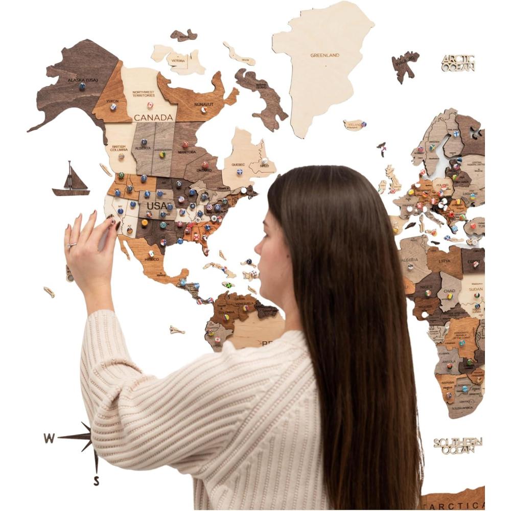image:imageENJOY THE WOOD 3D Wood World Map Wall Art Large Wood Wall Dcor Housewarming Gift Idea Wood Wall Art World Travel Map For Home amp Kitchen or Office Medium OakMulticolored