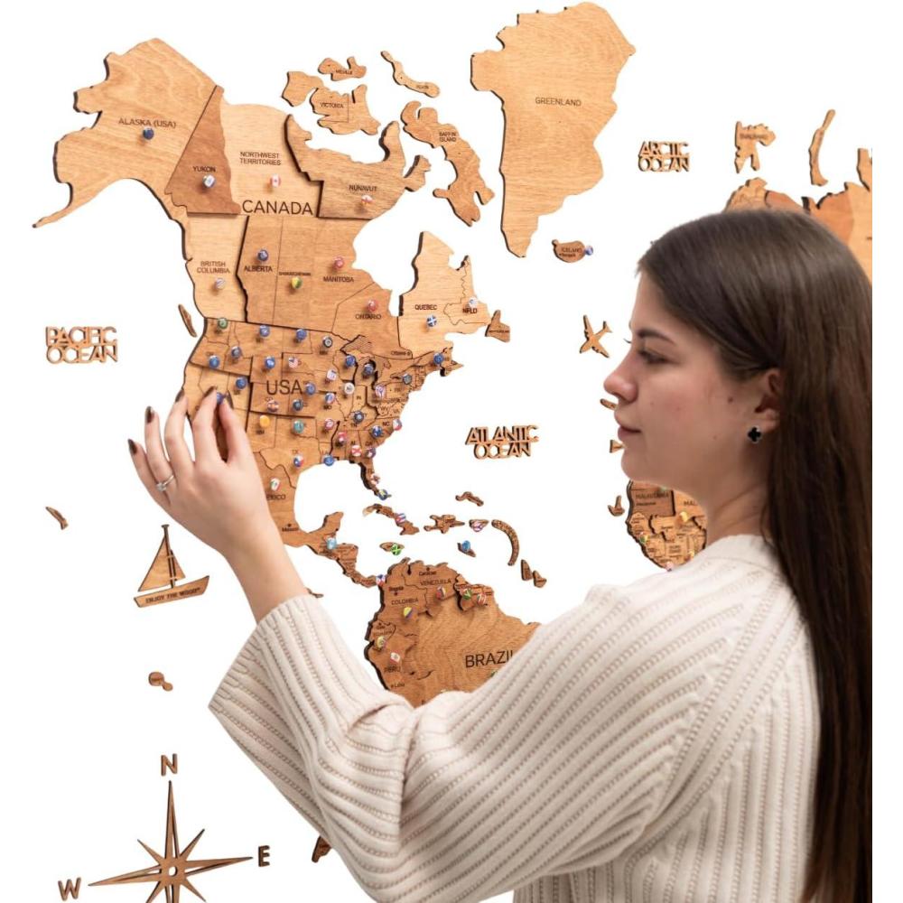 image:imageENJOY THE WOOD 3D Wood World Map Wall Art Large Wood Wall Dcor Housewarming Gift Idea Wood Wall Art World Travel Map For Home amp Kitchen or Office Medium OakOak