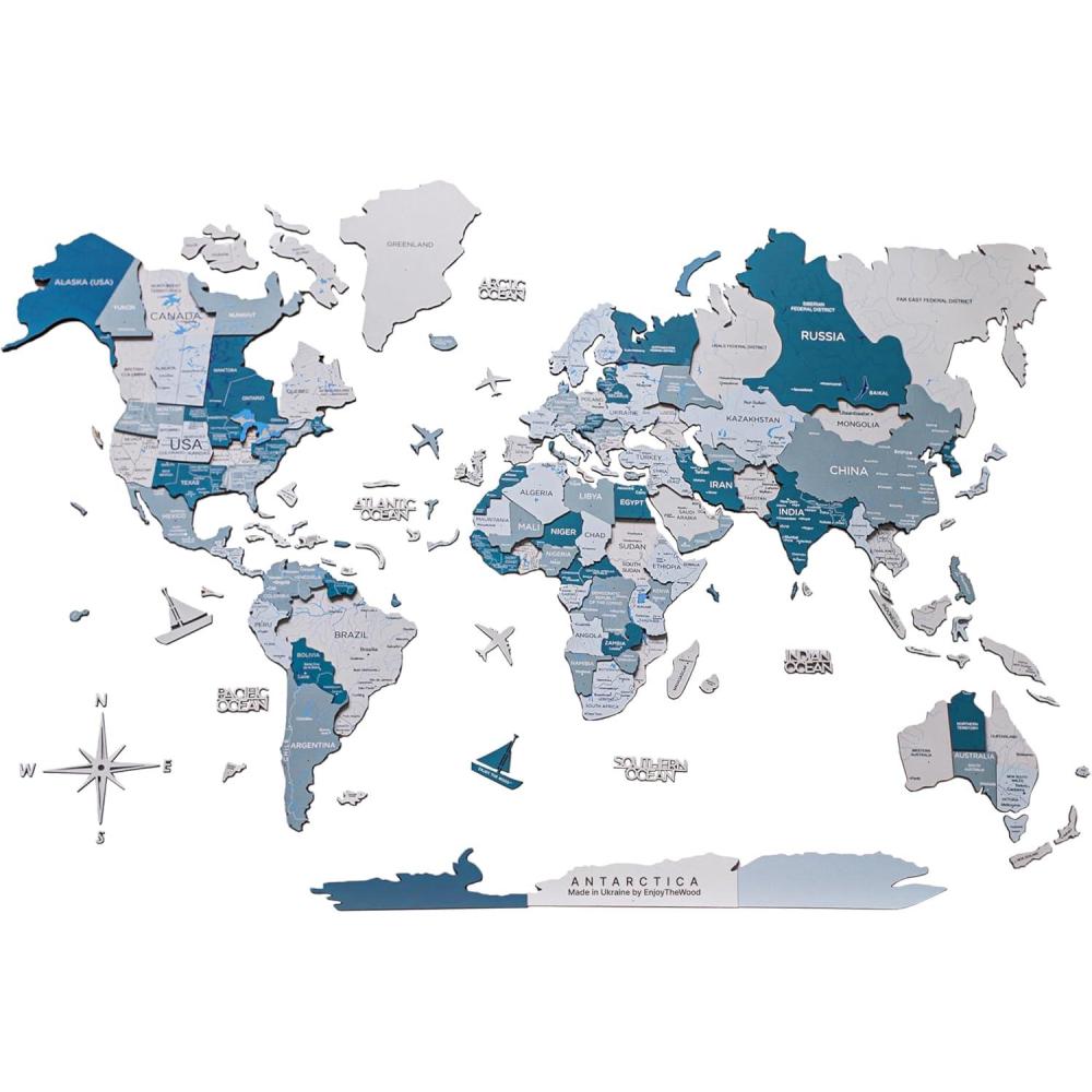 image:imageENJOY THE WOOD Wooden Map Wall Decor Colored Wood World Maps for Wall with Rivers and Lakes  Travel The World Map Art Decor Housewarming Gift Idea Azure MAqua