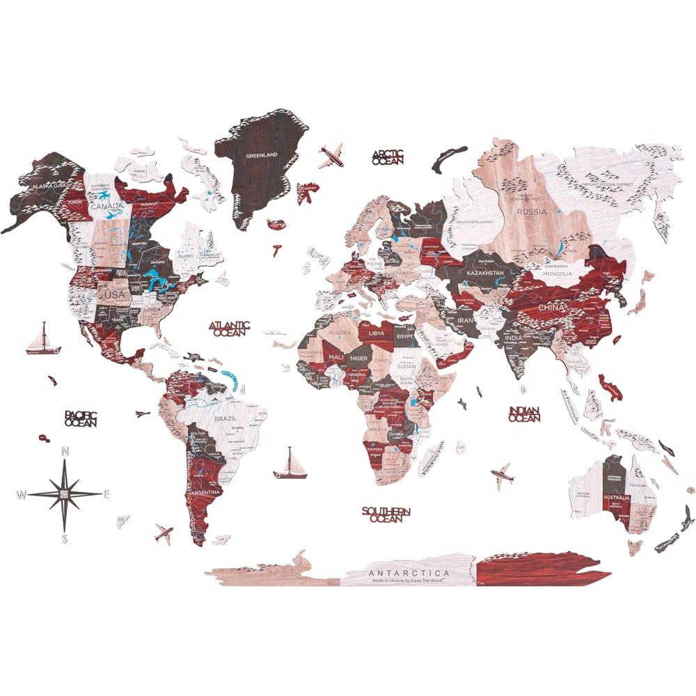 image:imageENJOY THE WOOD Wooden Map Wall Decor Colored Wood World Maps for Wall with Rivers and Lakes  Travel The World Map Art Decor Housewarming Gift Idea Azure MUrban