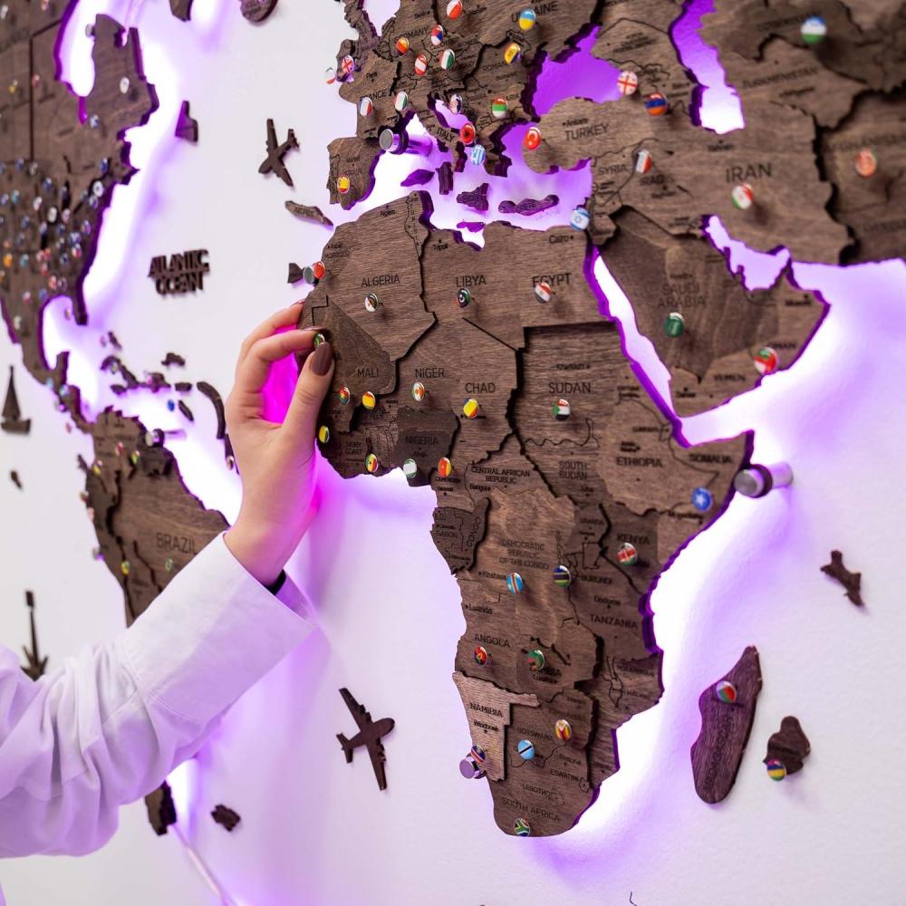 image:imageEnjoy The Wood 3D Wood World Map LED 30 Wall Art Modern Home Decor Gifts LED Lighting Wall Decor Housewarming Gift LightDark Walnut