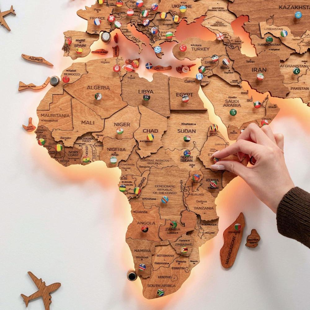 image:imageEnjoy The Wood 3D Wood World Map LED 30 Wall Art Modern Home Decor Gifts LED Lighting Wall Decor Housewarming Gift LightOak