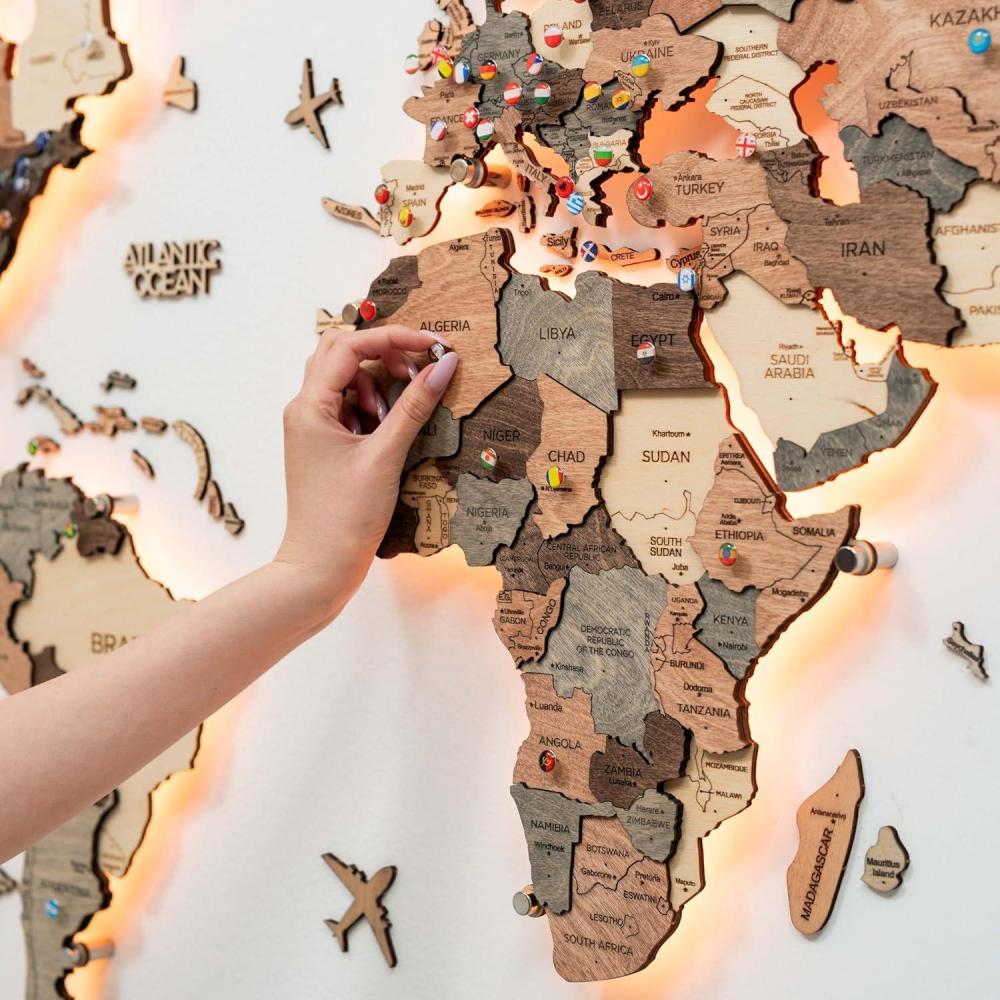 image:imageEnjoy The Wood 3D Wood World Map LED 30 Wall Art Modern Home Decor Gifts LED Lighting Wall Decor Housewarming Gift LightSmokey