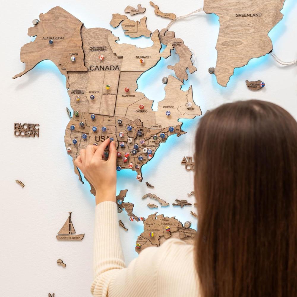 image:imageEnjoy The Wood 3D Wood World Map LED 30 Wall Art Modern Home Decor Gifts LED Lighting Wall Decor Housewarming Gift LightTerra