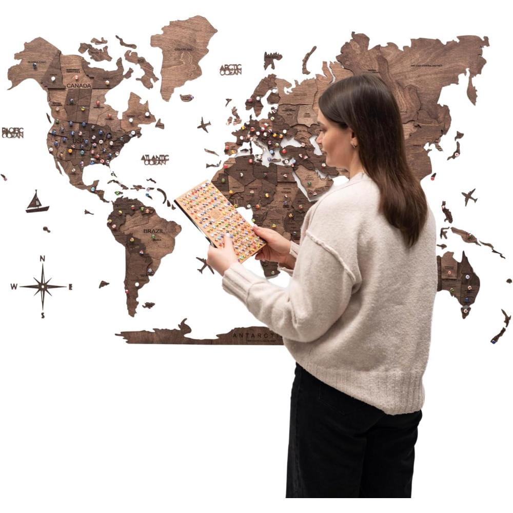 image:imageEnjoy The Wood 3D Wood World Map Wall Art Large Wall Dcor World Travel Map Any Occasion Gift Idea Wall Art for Home amp Kitchen or Office Small Dark WalnutDark Walnut