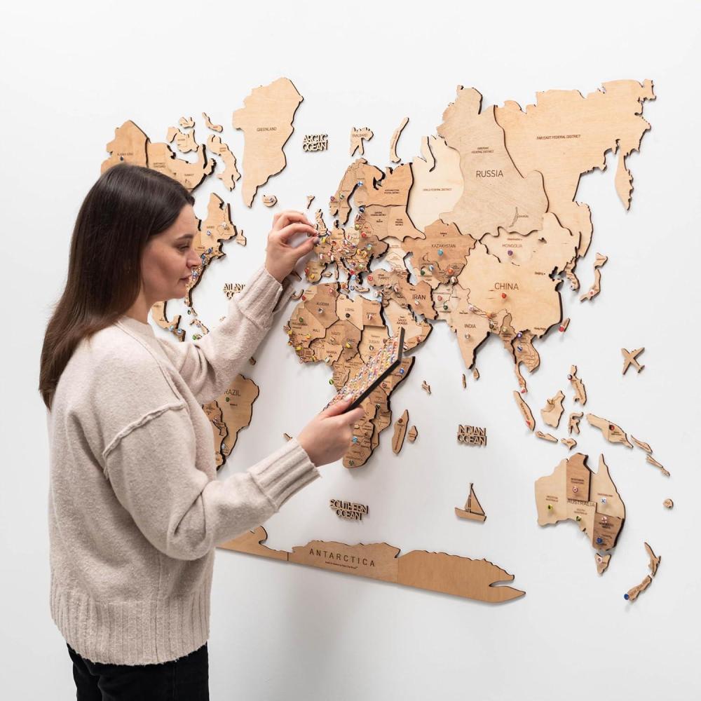 image:imageEnjoy The Wood 3D Wood World Map Wall Art Large Wall Dcor  World Travel Map  Any Occasion Gift Idea  Wall Art for Home amp Kitchen or Office Small Dark WalnutLight