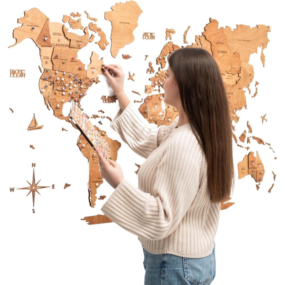 image:imageEnjoy The Wood 3D Wood World Map Wall Art Large Wall Dcor  World Travel Map  Any Occasion Gift Idea  Wall Art for Home amp Kitchen or Office Small Dark WalnutOak