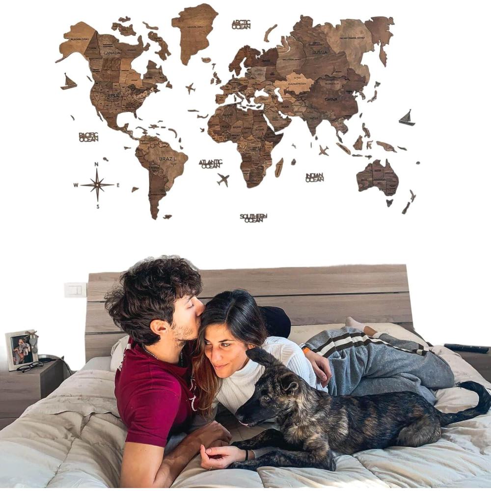 image:imageEnjoy The Wood 3D Wood World Map Wall Art Large Wood Wall Dcor Housewarming Gift Idea Art World Travel Map For Home amp Kitchen or Office Medium Dark WalnutDark Walnut