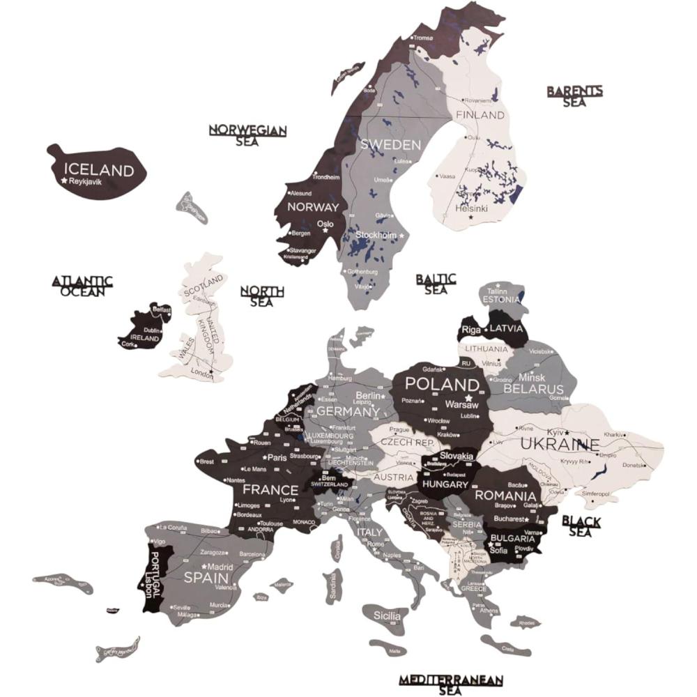 image:imageEnjoy The Wood 3D Wooden European Map Wall Art Handmade Wooden Map of Europe with Country Borders Modern Travel Poster with Pins Decor Gift for Couples amp Families Cappuccino LargeNordic