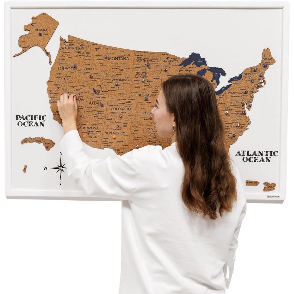 image:imageEnjoy The Wood Framed 3D Wood USA Map Wall Art Large Wall Dcor United States Travel US Map On Board Any Occasion Gift Idea Wall Art for Home amp Kitchen or Office CorkCork