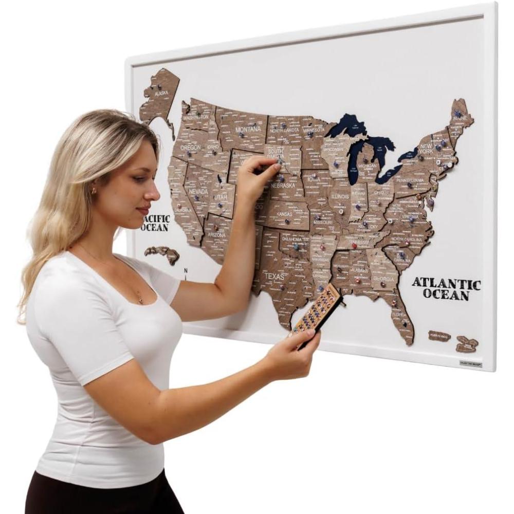 image:imageEnjoy The Wood Framed 3D Wood USA Map Wall Art Large Wall Dcor United States Travel US Map On Board Any Occasion Gift Idea Wall Art for Home amp Kitchen or Office CorkTerra