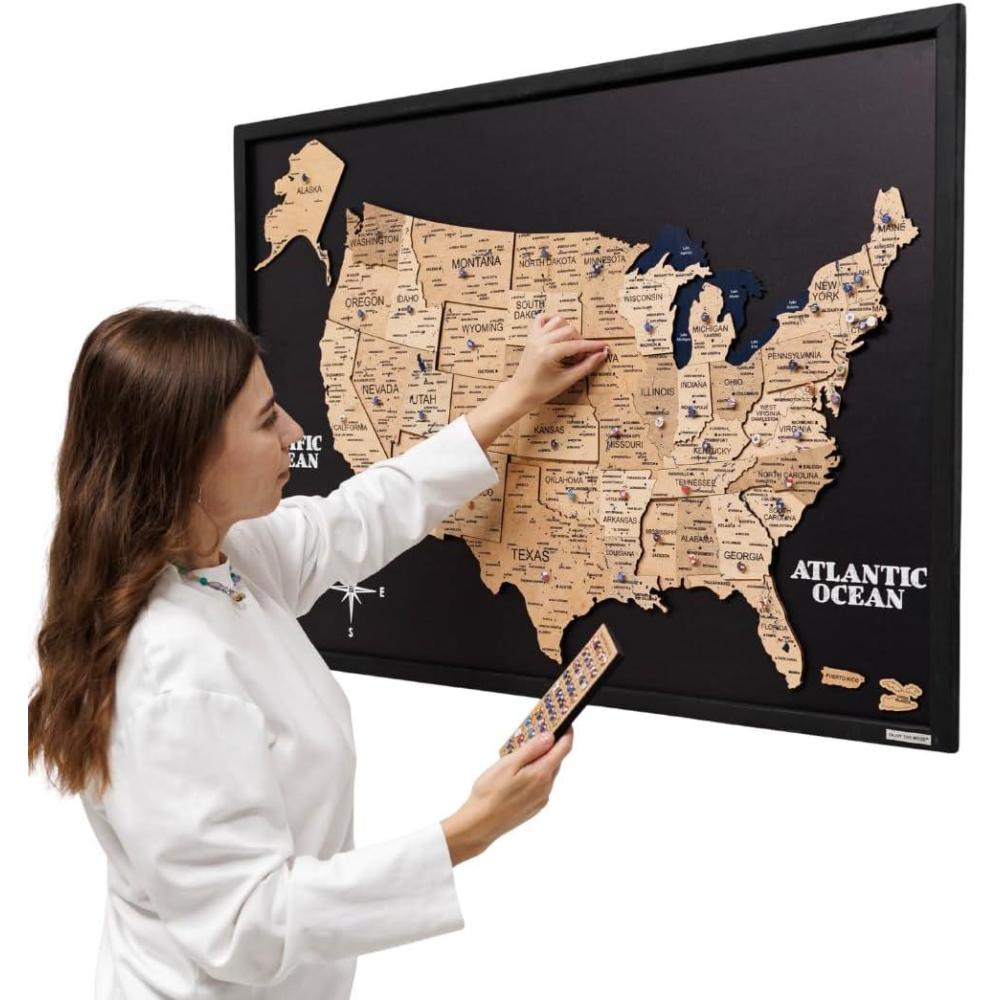 image:imageEnjoy The Wood Framed 3D Wood USA Map Wall Art Large Wall Dcor  United States Travel  US Map On Board Any Occasion Gift Idea  Wall Art for Home amp Kitchen or Office CorkGold