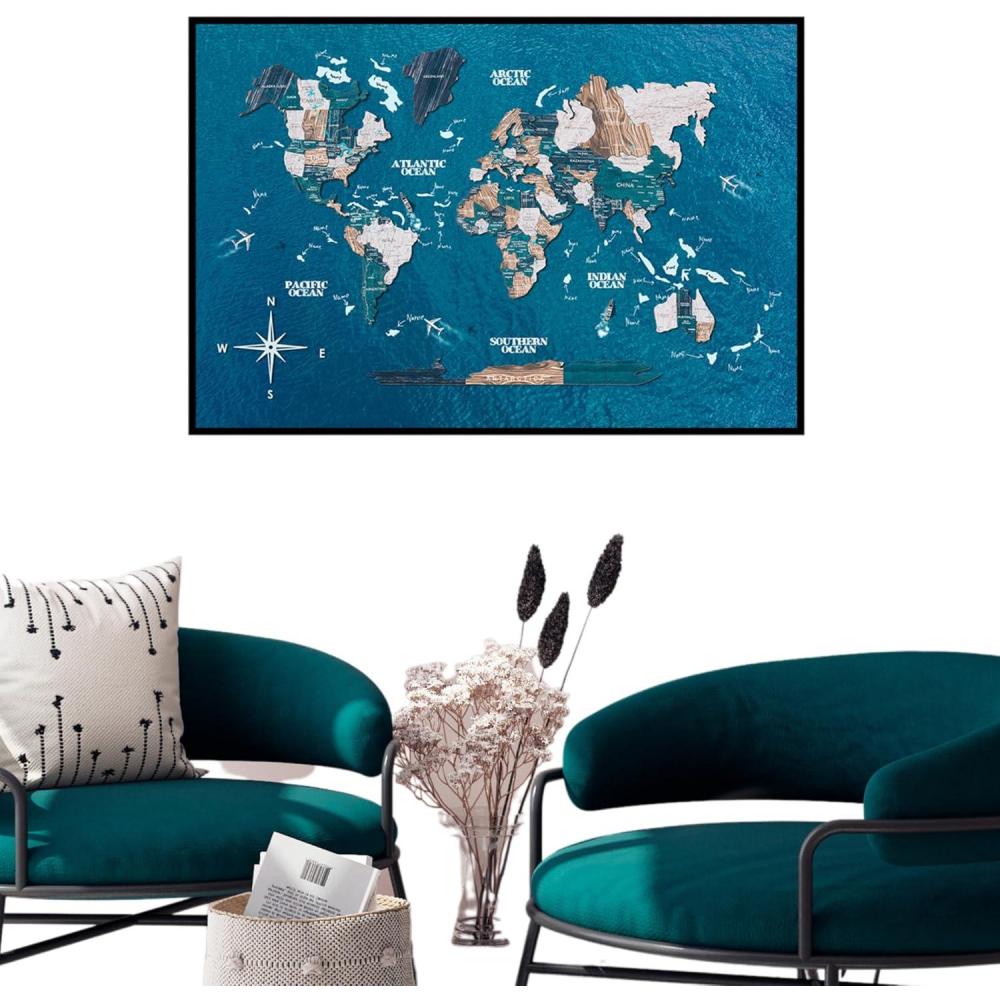 image:imageEnjoy The Wood Framed World Map Wall Art Wood Travel Decor 3D World Map On Board Wall Rustic Decoration Housewarming Gift Medium Board AquaMystery