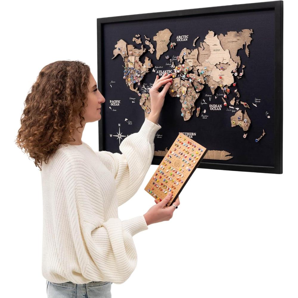 image:imageEnjoy The Wood Framed World Map Wall Art Wood Travel Decor 3D World Map On Board Wall Rustic Decoration Housewarming Gift Medium Board AquaTerra