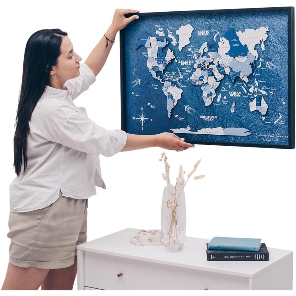 image:imageEnjoy The Wood Framed World Map Wall Art Wood Travel Decor 3D World Map On Board Wall Rustic Decoration Housewarming Gift Medium Board MysteryAqua