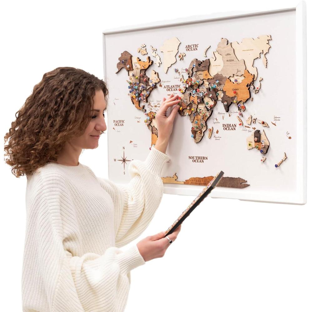 image:imageEnjoy The Wood Framed World Map Wall Art Wood Travel Decor 3D World Map On Board Wall Rustic Decoration Housewarming Gift Medium Board MysteryMulticolor