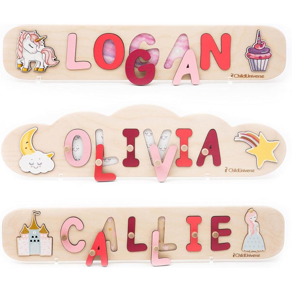 image:imageEnjoy The Wood Wooden Name Puzzle for Kids Personalized Gifts Custom Name Puzzle Baby for Toddlers 13 Years Old Baby Name Puzzle Room Decor Montessori Name Puzzle Gift Boys and GirlsDesign