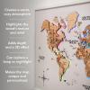 ENJOY THE WOOD Wooden World Map on Board with LED Backlight 2.0 – Handmade World Maps for Wall with Frame – Personalizable Travel Map with Pins for Living Room, Office or Bedroom (Multicolor, Medium)(Light)