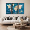 Enjoy The Wood Framed World Map Wall Art Wood Travel Decor 3D World Map On Board 3 Panels Wall Rustic Decoration Housewarming Gift (Medium, Triptych, Cruise)(Light)