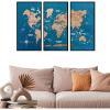 Enjoy The Wood Framed World Map Wall Art Wood Travel Decor 3D World Map On Board 3 Panels Wall Rustic Decoration Housewarming Gift (Medium, Triptych, Cruise)(Terra)