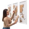 Enjoy The Wood Framed World Map Wall Art Wood Travel Decor 3D World Map On Board 3 Panels Wall Rustic Decoration Housewarming Gift (Medium, Triptych, Cruise)(Cork)