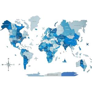 ENJOY THE WOOD Wooden Map Wall Decor Colored Wood World Maps for Wall with Rivers and Lakes – Travel The World Map Art Decor Housewarming Gift Idea (Azure, M)(Azure)