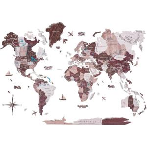 ENJOY THE WOOD Wooden Map Wall Decor Colored Wood World Maps for Wall with Rivers and Lakes – Travel The World Map Art Decor Housewarming Gift Idea (Azure, M)(Cappuccino)