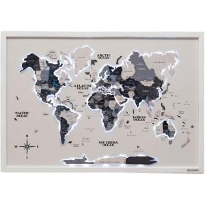 ENJOY THE WOOD Wooden World Map on Board with LED Backlight 2.0 – Handmade World Maps for Wall with Frame – Personalizable Travel Map with Pins for Living Room, Office or Bedroom (Multicolor, Medium)(Nordik)