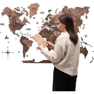 Enjoy The Wood 3D Wood World Map Wall Art Large Wall Décor – World Travel Map – Any Occasion Gift Idea – Wall Art for Home & Kitchen or Office (Small, Dark Walnut)(Dark Walnut)