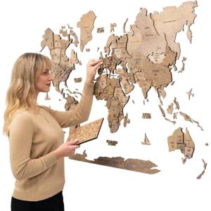 Enjoy The Wood 3D Wood World Map Wall Art Large Wall Décor – World Travel Map – Any Occasion Gift Idea – Wall Art for Home & Kitchen or Office (Small, Dark Walnut)(Terra)
