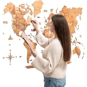Enjoy The Wood 3D Wood World Map Wall Art Large Wall Décor – World Travel Map – Any Occasion Gift Idea – Wall Art for Home & Kitchen or Office (Small, Dark Walnut)(Oak)