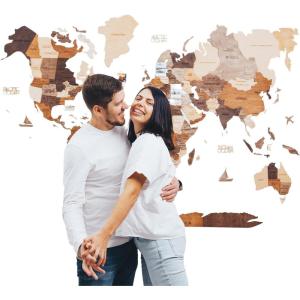 Enjoy The Wood 3D Wood World Map Wall Art Large Wood Wall Décor Housewarming Gift Idea Art World Travel Map For Home & Kitchen or Office (Medium, Dark Walnut)(Multicolored)