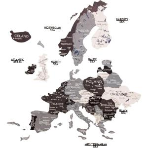 Enjoy The Wood 3D Wooden European Map Wall Art – Handmade Wooden Map of Europe with Country Borders – Modern Travel Poster with Pins Decor, Gift for Couples & Families (Cappuccino, Large)(Nordic)