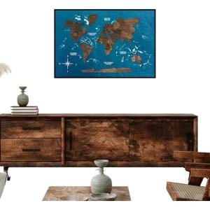 Enjoy The Wood Framed World Map Wall Art Wood Travel Decor 3D World Map On Board Wall Rustic Decoration Housewarming Gift (Medium, Board, Mystery)(Dark Walnut)