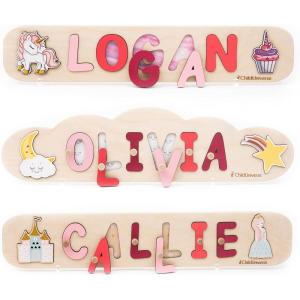 Enjoy The Wood Wooden Name Puzzle for Kids Personalized Gifts Custom Name Puzzle Baby for Toddlers 1-3 Years Old Baby Name Puzzle Room Decor Montessori Name Puzzle Gift Boys and Girls(Design)