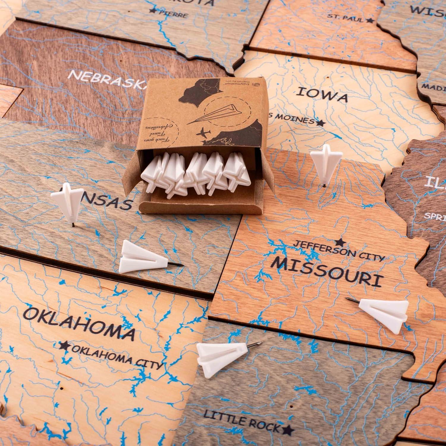 image:imageENJOY THE WOOD Planes Push Pins For Wood World Map Addons for World Map Travel Office School Pins Board Gift Traveler Canvas Pins 3D Wood Addons Travel Decor