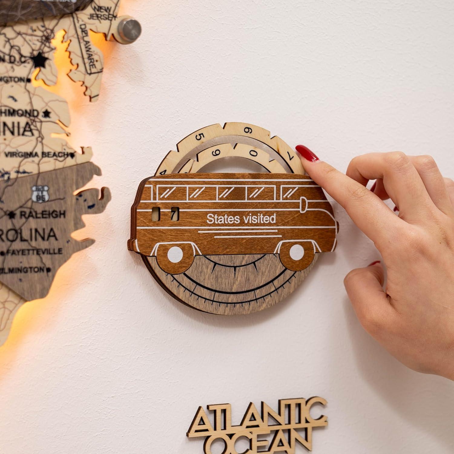 image:imageENJOY THE WOOD USA Travel Tracker Wooden USA States Tracker for Wall Maps Travel Gift for US Explorers Track Visited States Map Accessories