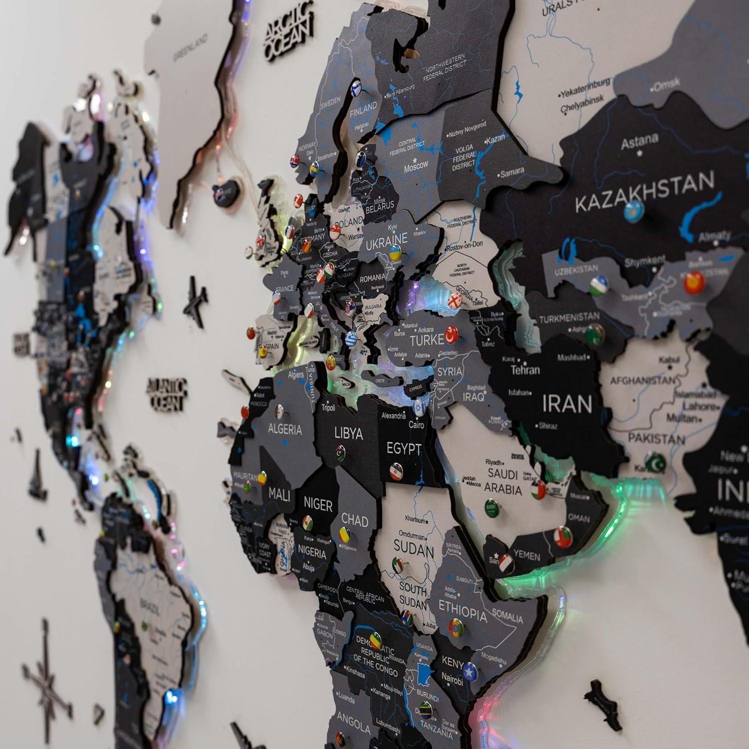 image:imageEnjoy The Wood 3D LED 20 Wood World Map Wall Art Modern Home Decor Gifts Travel Wooden Maps Pinboard with Backlighting LED Lighting Wall Decor Housewarming Gift Idea MysteryNordik